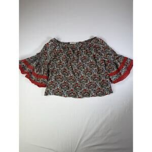 Solitaire ANTHROPOLOGIE Cream and Tan Ruffled 3/4 Sleeve Blouse Size Médium